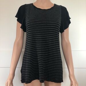 Anthropologie T.LA Black Stripes Ruffle Flutter Short Sleeves Loose Top XS